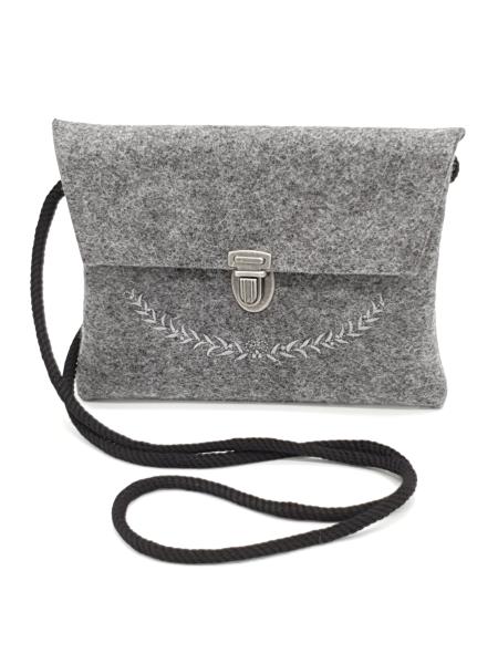 Schürzentasche dunkel-meliert bestickt