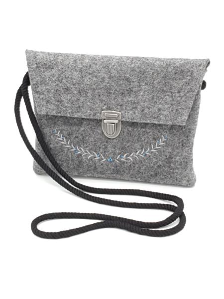 Schürzentasche dunkel-meliert bestickt