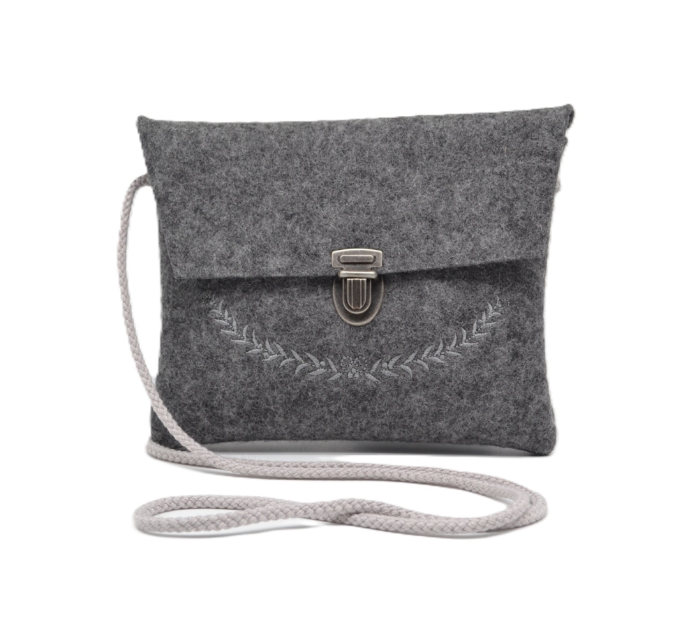 Schürzentasche dunkel-meliert bestickt