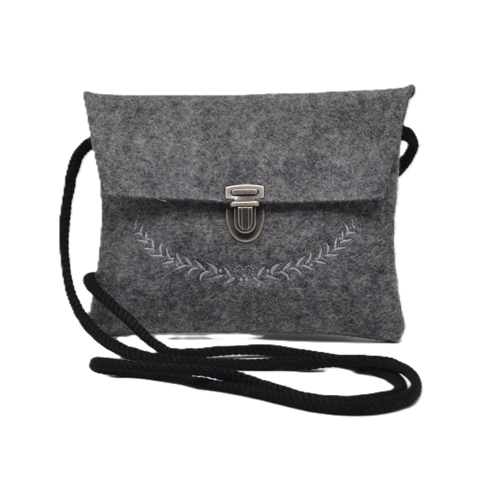 Schürzentasche dunkel-meliert bestickt